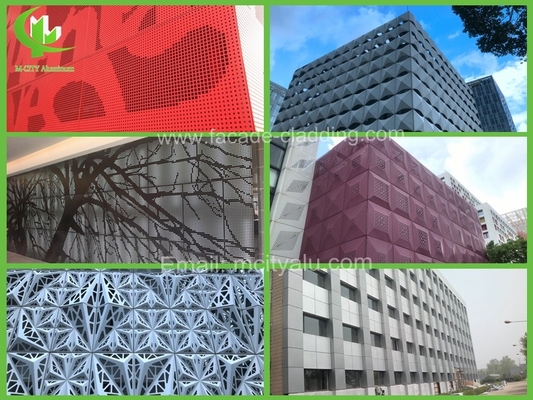 Gevel met geperforeerd aluminium bekleding, wandpaneel, buitengevel voor buitenbedekking