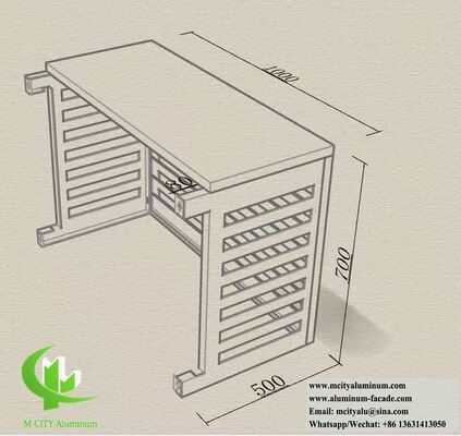 Op maat gemaakte aluminium lamellenkast voor airconditioning met 45° schuine lamellen en poedercoating