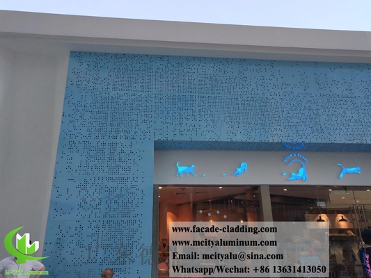 Geperforeerd aluminium wandpaneel met metalen gevelbekleding blauwe kleur PVDF hol patroon met LED-licht