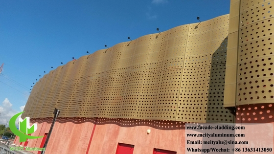 Solid aluminium geperforeerd paneel voor gevel, bekleding decoratie PVDF gouden kleur