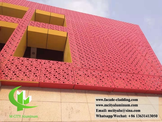 Perforerende solide wand bekleding Aluminium gevel metalen scherm met patronen PVDF Rode kleur