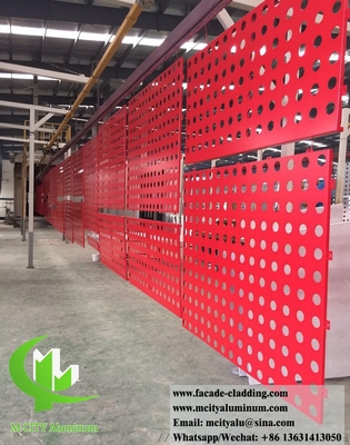 Laser gesneden metalen wandbekleding Solid aluminium panelen met hol ontwerp PVDF rode kleur