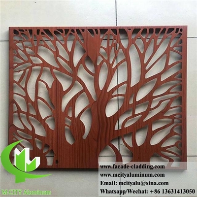 Houtkorrelkleur metalen scherm aluminium laser gesneden decoratieve metalen panelen voor venster gevelwandbekleding